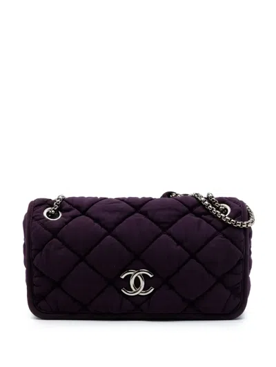Pre-owned Chanel 2008-2009 Small Quilted Nylon Bubble Flap Shoulder Bag In Purple
