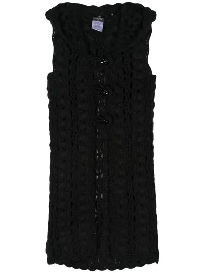 Pre-owned Chanel 2008s Crochet-knit Hooded Gilet In Black