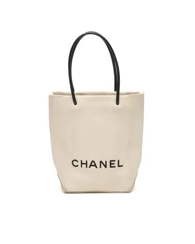 Chanel 2008s Small Vertical Shopping Tote Bag In White