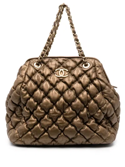 Pre-owned Chanel 2009-2010 Bolla Diamond-quilted Tote Bag In Gold