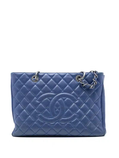 Pre-owned Chanel 2009-2010 Caviar Grand Shopping Tote Bag In Blue