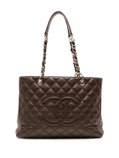 Pre-owned Chanel 2009-2010 Caviar Grand Shopping Tote Bag In Brown