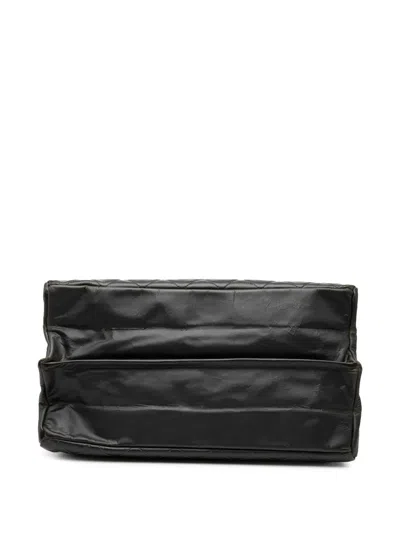 Pre-owned Chanel 2009-2010 Cc Crinkled Calfskin Chain Shopping Tote Bag In Black