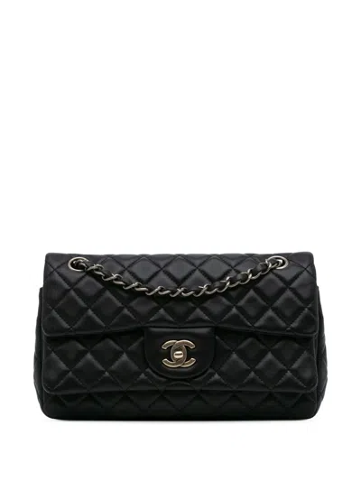 Pre-owned Chanel 2009-2010 Cc Quilted Lambskin Double Flap Shoulder Bag In Black