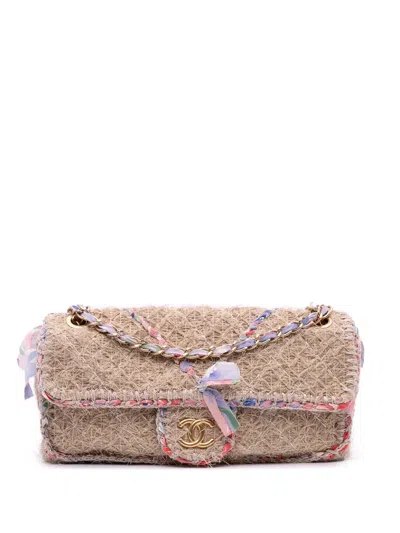 Pre-owned Chanel 2009-2010 Cc Straw Country Flap Shoulder Bag In Brown