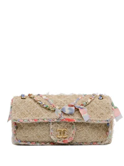Pre-owned Chanel 2009-2010 Cc Straw Country Flap Shoulder Bag In Brown