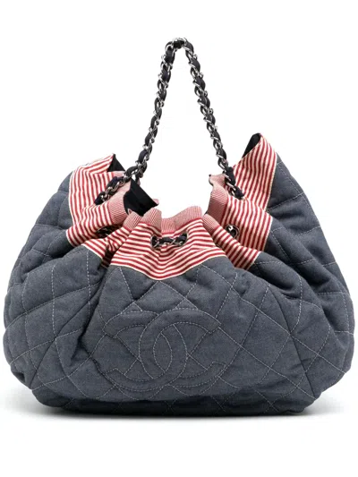 Pre-owned Chanel 2009-2010 Diamond-quilted Cc Stitch Denim Shoulder Bag In Blue