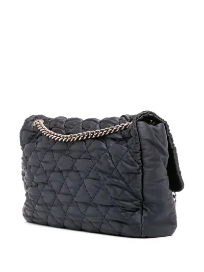 Pre-owned Chanel 2009-2010 Extra Large Cc Quilted Satin Single Flap Shoulder Bag In Black