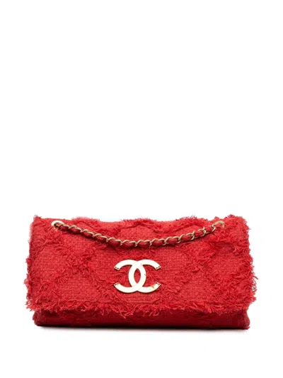 Pre-owned Chanel 2009-2010 Jumbo Cc Tweed Nature Flap Shoulder Bag In Red