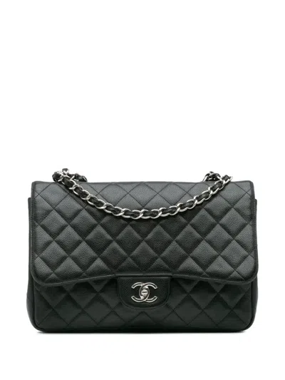 Pre-owned Chanel 2009-2010 Jumbo Classic Caviar Single Flap Shoulder Bag In 黑色