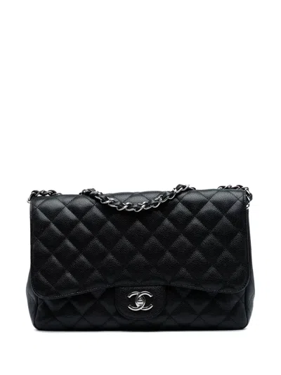 Pre-owned Chanel 2009-2010 Jumbo Classic Caviar Single Flap Shoulder Bag In Black