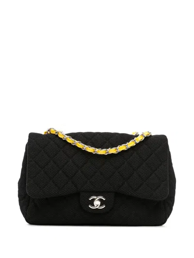 Pre-owned Chanel 2009-2010 Jumbo Classic Jersey Single Flap Shoulder Bag In Black
