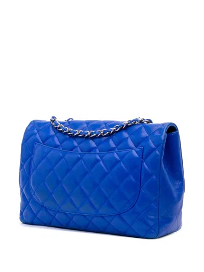 Pre-owned Chanel 2009-2010 Jumbo Classic Lambskin Single Flap Shoulder Bag In Blue