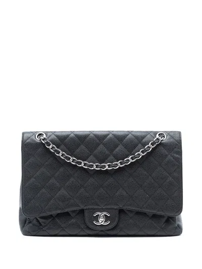Pre-owned Chanel 2009-2010 Maxi Classic Caviar Single Flap Shoulder Bag In Black