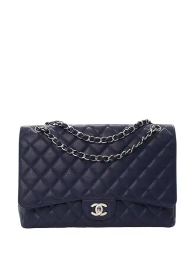 Pre-owned Chanel 2009-2010 Maxi Classic Caviar Single Flap Shoulder Bag In Blue