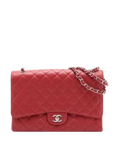 Pre-owned Chanel 2009-2010 Maxi Classic Caviar Single Flap Shoulder Bag In Red