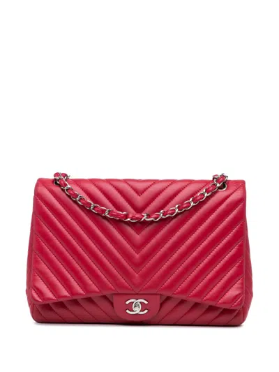 Pre-owned Chanel 2009-2010 Maxi Classic Chevron Lambskin Single Flap Shoulder Bag In Pink