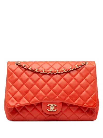 Pre-owned Chanel 2009-2010 Maxi Classic Lambskin Single Flap Shoulder Bag In Orange