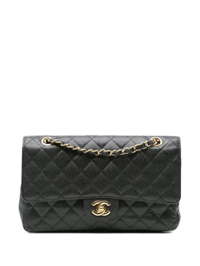 Pre-owned Chanel 2009-2010 Medium Classic Caviar Double Flap Shoulder Bag In Black