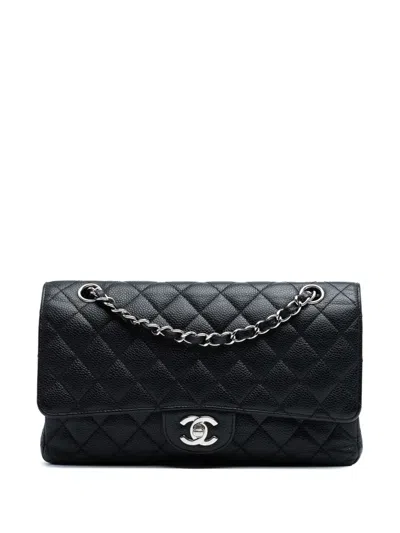 Pre-owned Chanel 2009-2010 Medium Classic Caviar Double Flap Shoulder Bag In Black