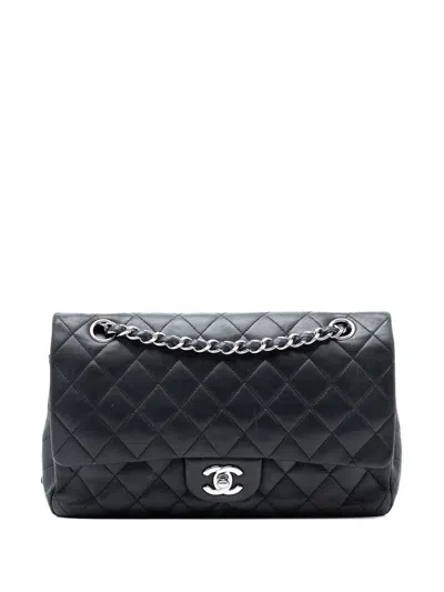 Pre-owned Chanel 2009-2010 Medium Classic Lambskin Double Flap Shoulder Bag In Black
