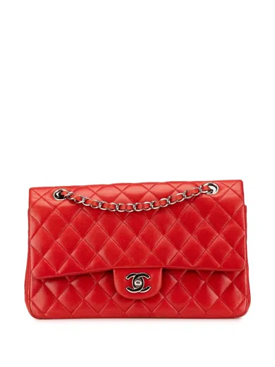 Pre-owned Chanel 2009-2010 Medium Classic Lambskin Double Flap Shoulder Bag In Red