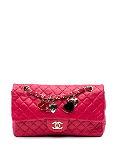 Pre-owned Chanel 2009-2010 Medium Classic Lambskin Valentines Heart Charms Single Flap Shoulder Bag