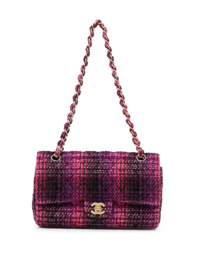Pre-owned Chanel 2009-2010 Medium Classic Tweed Double Flap Shoulder Bag In Pink