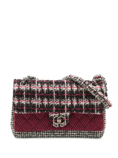 Pre-owned Chanel 2009-2010 Medium Classic Tweed Double Flap Shoulder Bag In Red