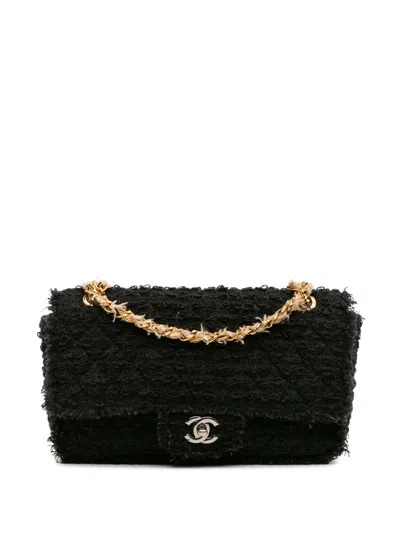 Pre-owned Chanel 2009-2010 Medium Classic Tweed Single Flap Shoulder Bag In Black