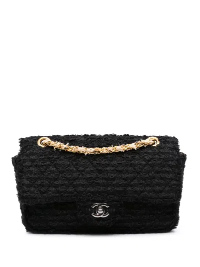 Pre-owned Chanel 2009-2010 Medium Classic Tweed Single Flap Shoulder Bag In Black