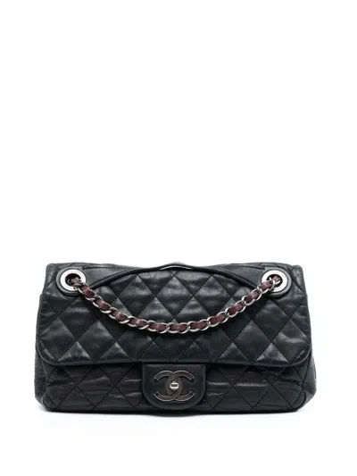 Pre-owned Chanel 2009-2010 Medium Iridescent Calfskin In The Mix Flap Satchel In Black