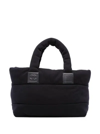 Pre-owned Chanel 2009-2010 Medium Jersey Lambskin Reversible Coco Cocoon Tote Bag In Blue