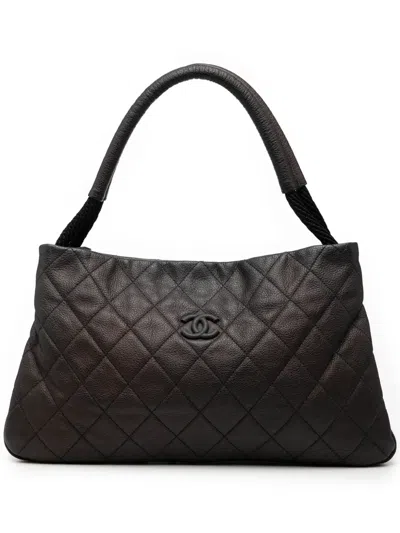 Pre-owned Chanel 2009-2010 Medium Quilted Calfskin Yacht Expandable Zip Tote Bag In Black