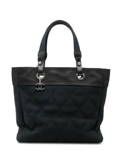 Pre-owned Chanel 2009-2010 Medium Quilted Canvas Paris Biarritz Tote Bag In Blue