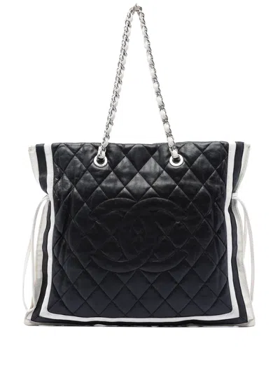 Pre-owned Chanel 2009-2010 Paris Venice Quilted Lambskin Lido Tote Bag In Black