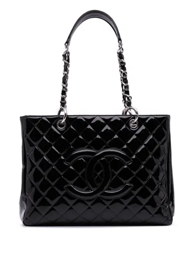 Pre-owned Chanel 2009-2010 Patent Grand Shopping Tote Bag In Black
