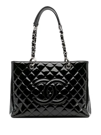 Pre-owned Chanel 2009-2010 Patent Grand Shopping Tote Bag In Black