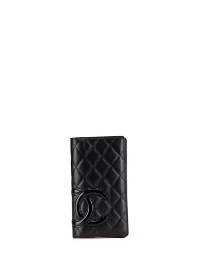Pre-owned Chanel 2009-2010 Quilted Lambskin Cambon Ligne Bifold Wallet Long Wallets In Black