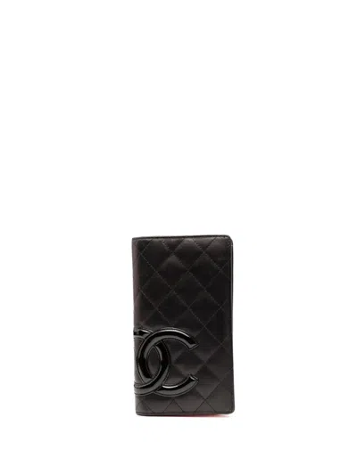 Pre-owned Chanel 2009-2010 Quilted Lambskin Cambon Ligne Bifold Wallet Long Wallets In Black