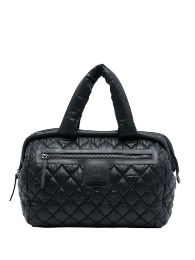 Pre-owned Chanel 2009-2010 Quilted Nylon Coco Cocoon Bowler Bag Handbag In Black