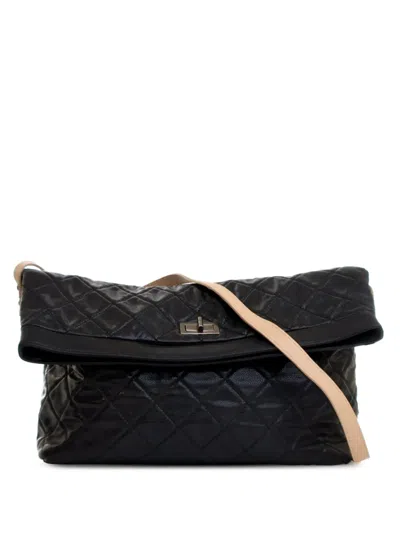 Pre-owned Chanel 2009-2010 Reissue Quilted Caviar Messenger Flap Crossbody Bag In Black