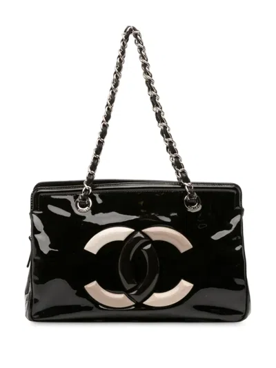 Pre-owned Chanel 2009-2010 Small Patent Lipstick Tote Bag In Black