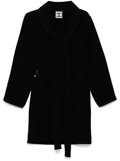 Pre-owned Chanel 2009 Belted Bathrobe Style Coat In Black