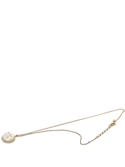 Pre-owned Chanel 2009 Cc Gold Plated Resin And Strass Clear Dome Hologram Glitter Pendant Necklace Costume Necklace