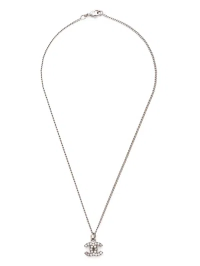 Pre-owned Chanel 2009 Cc Rhinestone-embellished Necklace In Silver