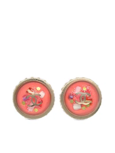 Pre-owned Chanel 2009 Cc Stud Earrings In Pink