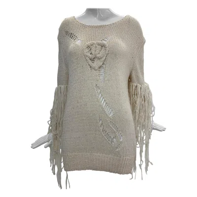 Pre-owned Chanel 2009  Cruise Collection Cream Silk Knit Pullover Sweater W/ "cc" Logo In White