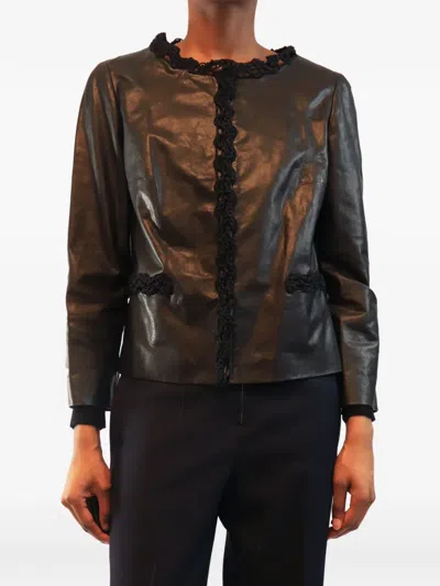 Pre-owned Chanel 2009 Crochet-trim Leather Jacket In Black