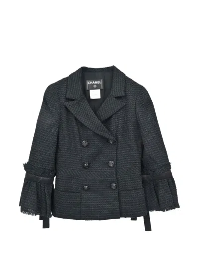 Pre-owned Chanel 2009 Double-breasted Tweed Jacket In Black